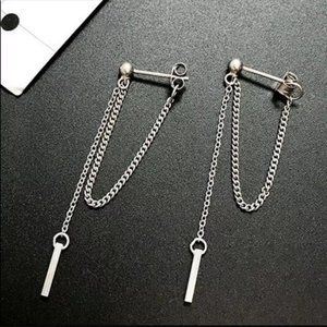 *NEW 925 Sterling Silver Chain Bar Drop Earrings
